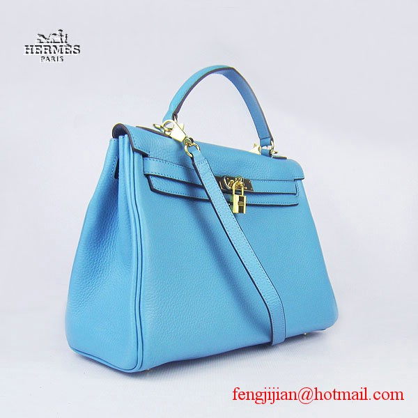 Hermes Kelly 32cm Togo Leather Bag Light Blue 6108 Gold Hardware